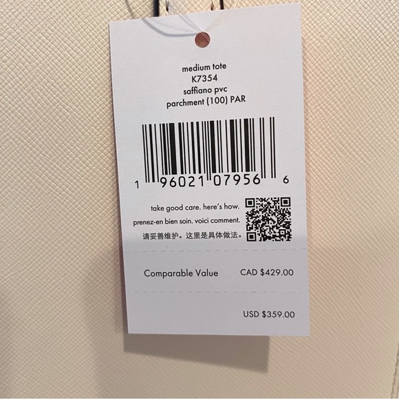 Kate Spade New York Medium Leather Tote Shoulder Bag in Parchment (white) NWT - Picture 7 of 7